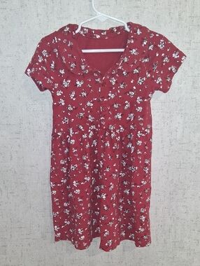 Red Floral Short Sleeve Dress